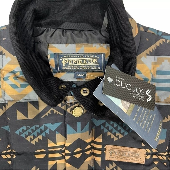 Pendleton Men's Cody Puffer Vest Medium NWT Journey West Black Blue Geo Print - Picture 5 of 16